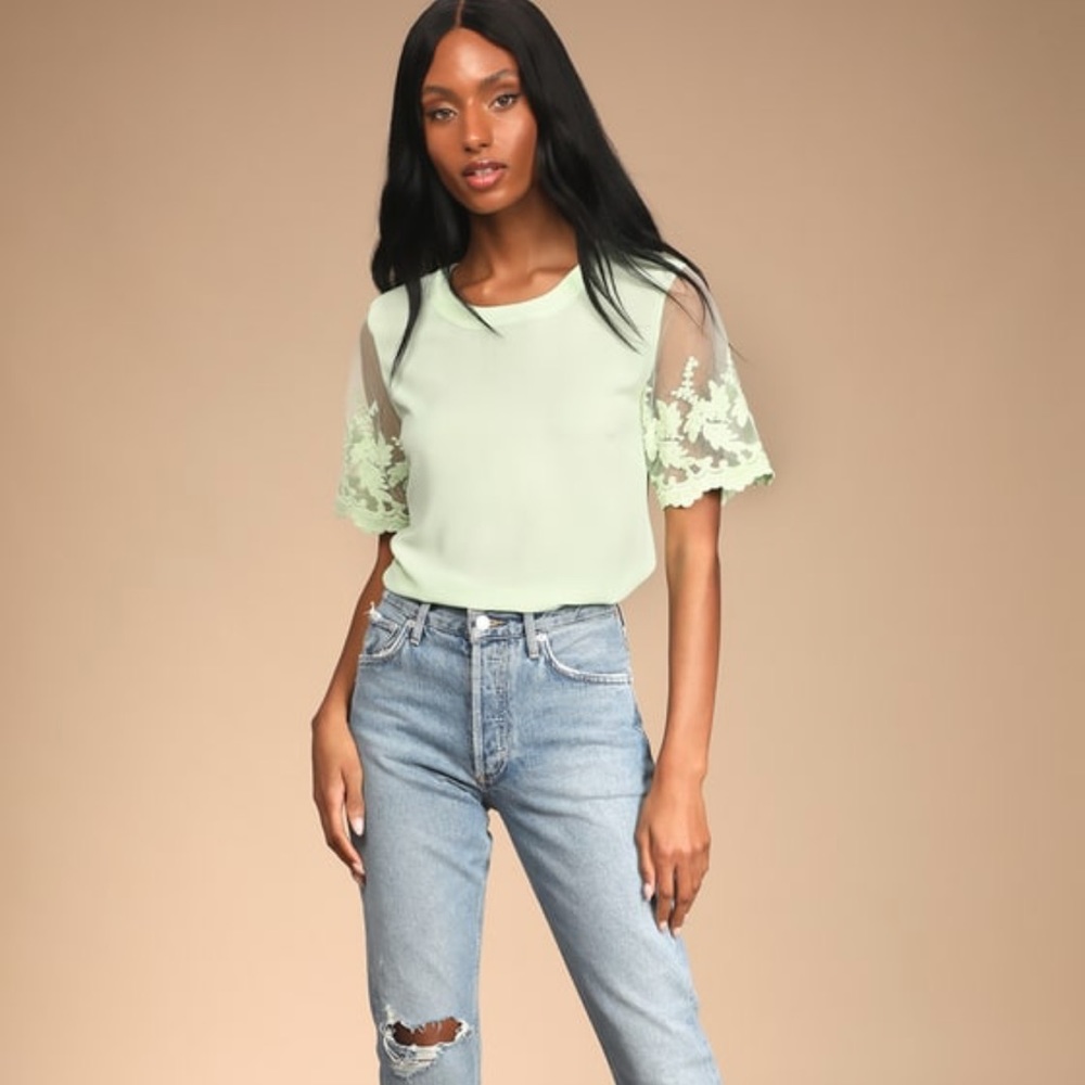 Lulus Lisa Marie Mint Green Embroidered Top